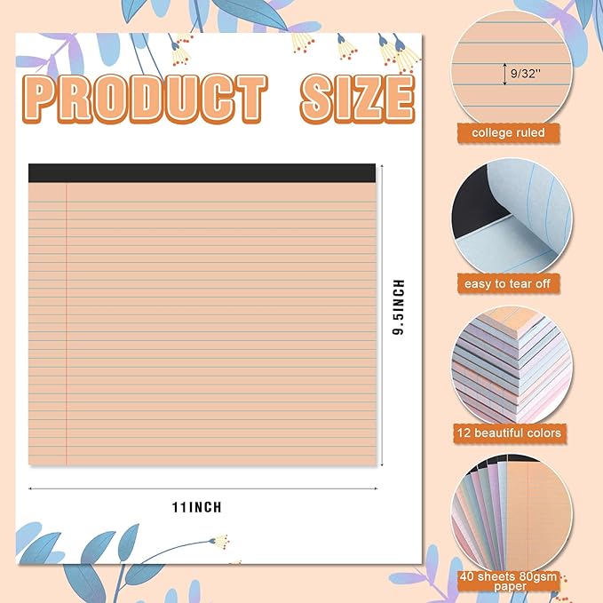 Lincia 12 Pcs 11" x 9.5" Legal Pads College Ruled Notepad Landscape Notebook - Image 2