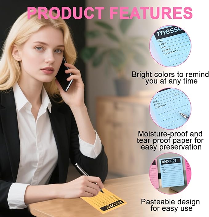9 Pcs Colorful Phone Message Pad, 5.1×3.9 Inch Message Sticky Notes, - Image 3