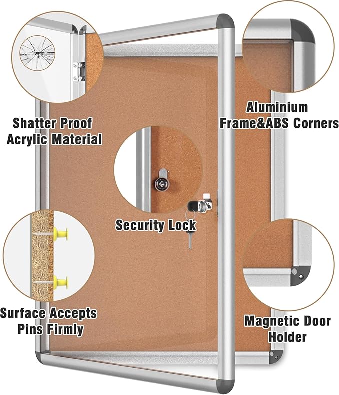 Mifuro 26"x20" Enclosed Bulletin Board, Lockable Weather-Resistant Aluminum - Image 3