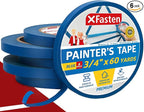 XFasten Blue Painters Tape 3/4 Inch Wide x 60 Yards 6-Pack, UV Residue-Free by XFasten