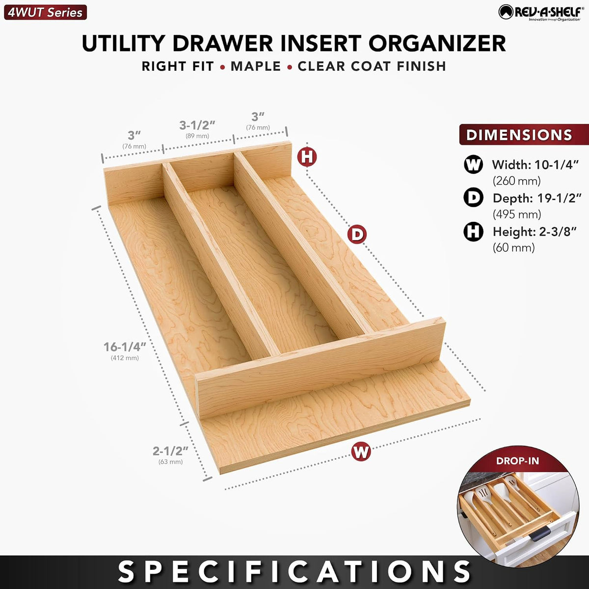 Rev-A-Shelf Natural Maple Right Size Drop-In Utensil Drawer Insert