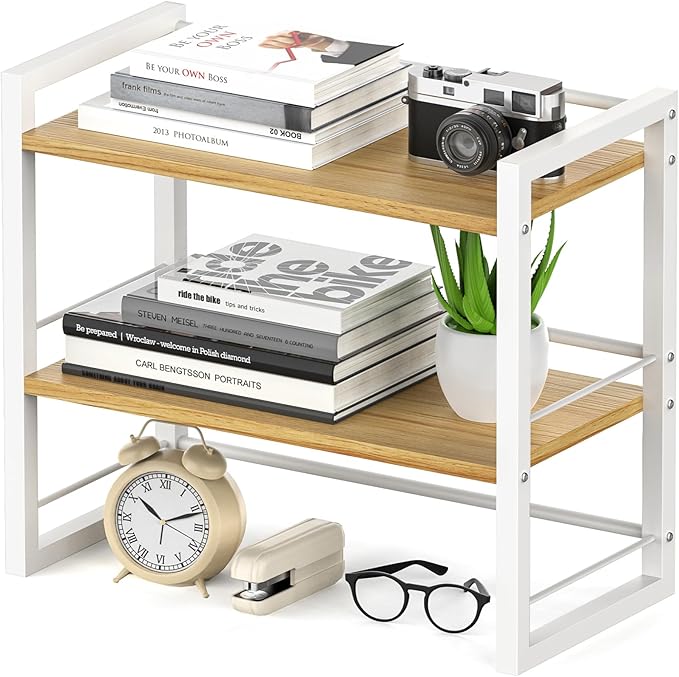 ART-GIFTREE Office Desk Shelf Organizer, Wood Desktop Bookshelf Supplies by ART-GIFTREE
