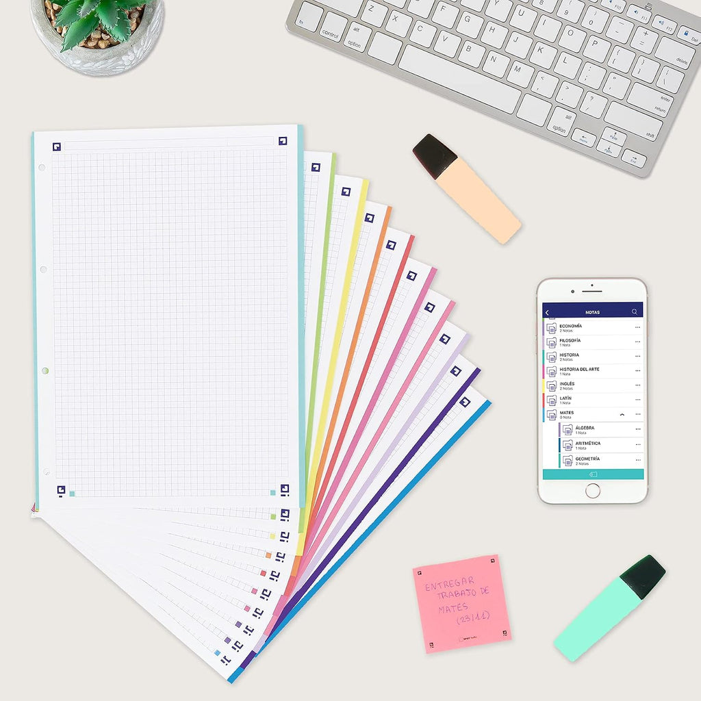 Oxford, A4 Squared Sheets, Pack of 2 Refills, Band 10 Colours, 160 Sheets, 5 x 5 Grid