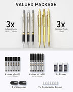 Nicpro Gold Art Mechanical Pencil Set, Metal Drafting Pencil 0.5, 0.9mm & 2mm - Image 7