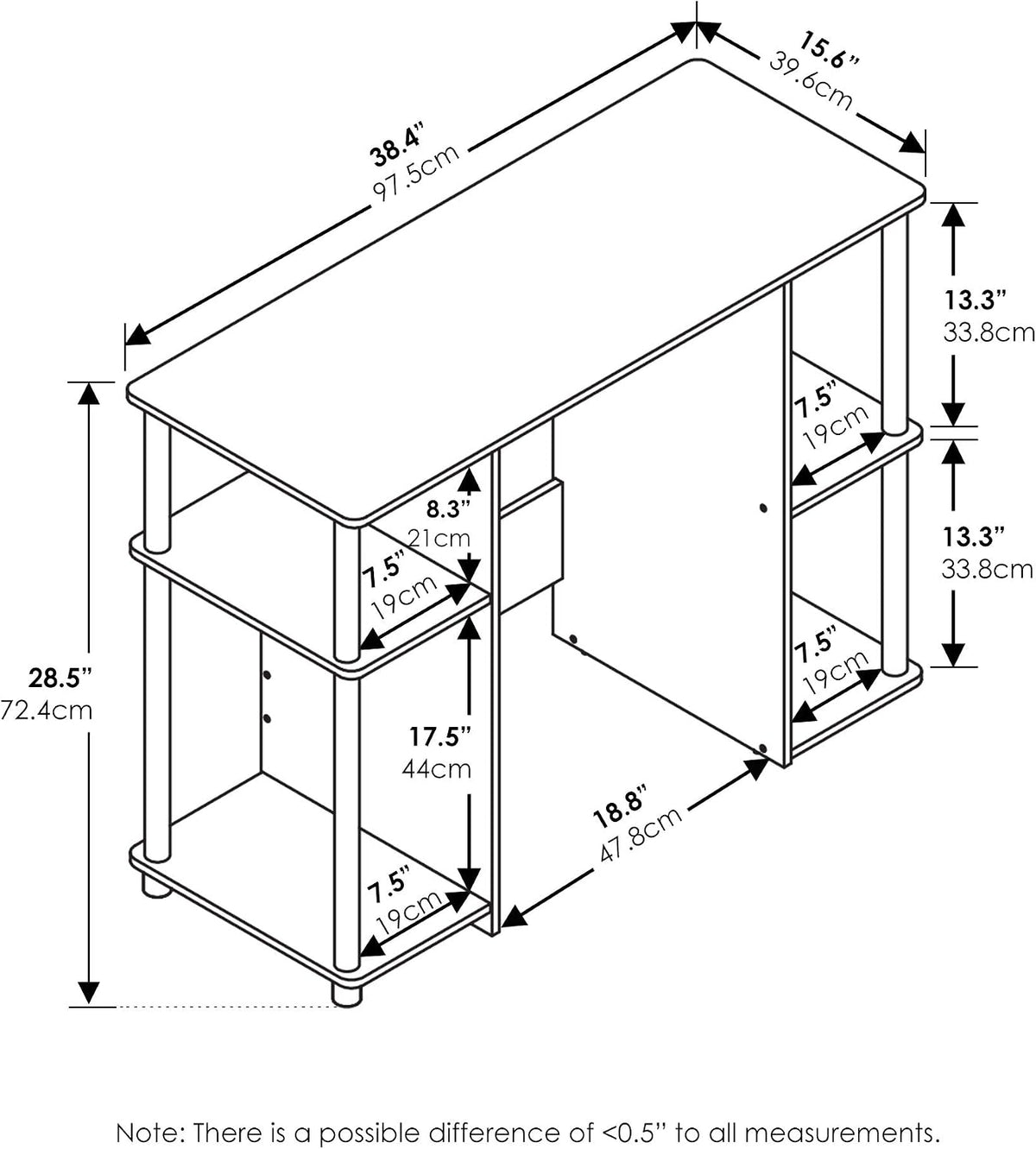Furinno JAYA Desk, 38.4" Wide Gaming Desk, Computer Study Desk, Office D...