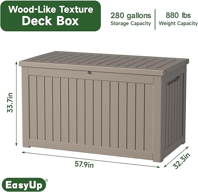 EasyUp 280 Gallon Deck Boxes Waterproof, Outdoor Large Storage Boxes - Image 2