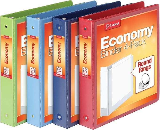 Cardinal 3 Ring Binders, Round Rings, Holds 350 Sheets, 1.5 Inch by TOPSProducts