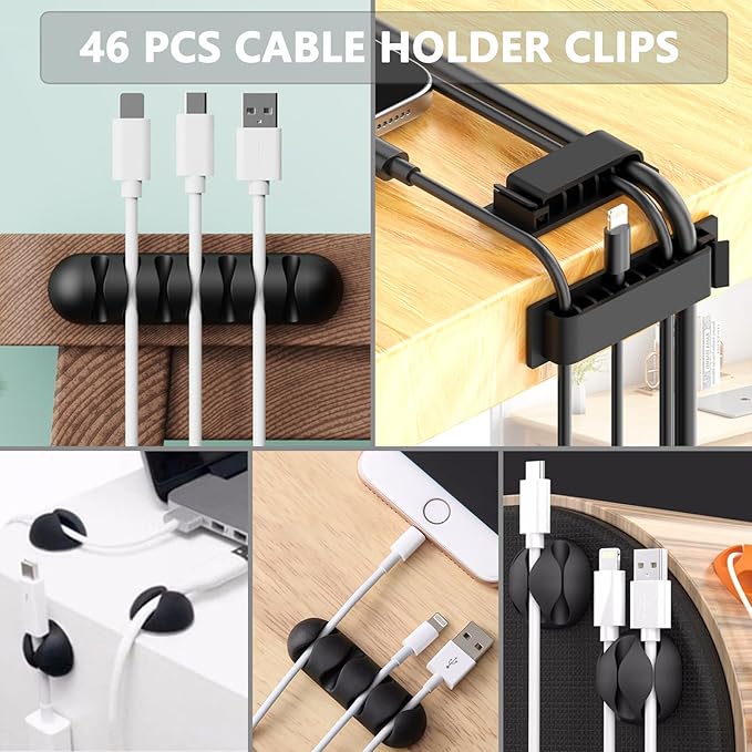 ELII 300PCS Cable Management Kit, 4 Cable Sleeve 35 Cable Clips - Image 2