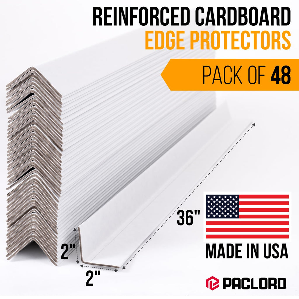 36" x 2" x 2" Reinforced Cardboard Edge Protectors, Pack of 48 | 0.12" Thick Medium-Duty Cardboard Corner Protectors for Shipping – American Quality V-Board Pallet Edge Protectors
