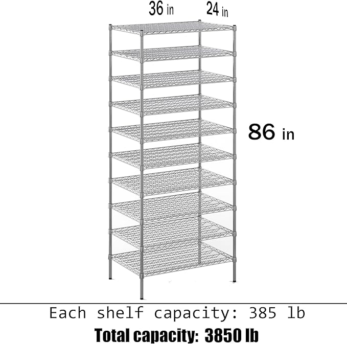 Regal Altair 24" Deep x 36" Wide x 86" Height Wire Shelving Kit | 10-Tier | NSF - Image 3