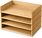 Yeaqee 4 Pcs Stackable Paper Organizer Tray Wood Desk Organizer Letter Tray