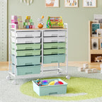 Rolling Storage Cart with 12 Drawers, Wooden Tabletop Utility Cart - Image 9