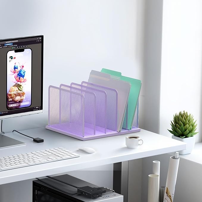 Kuntine.B Desk File Organizer Upright Mesh Desktop Organizer File Sorter Office - Image 5