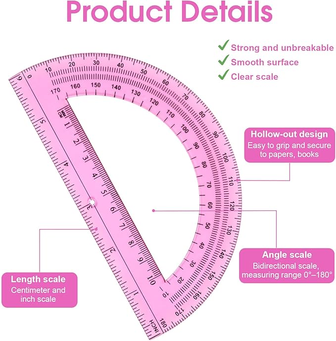 Hoiny 10 Pack Clear Protractor, 6 Inch Plastic Protractors, 180 Degrees - Image 3