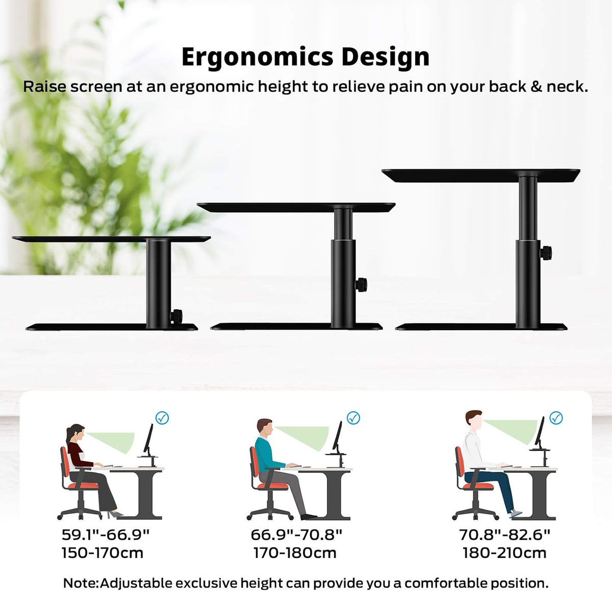 boyata monitor stand, adjustable height metal desktop riser showing dimensions