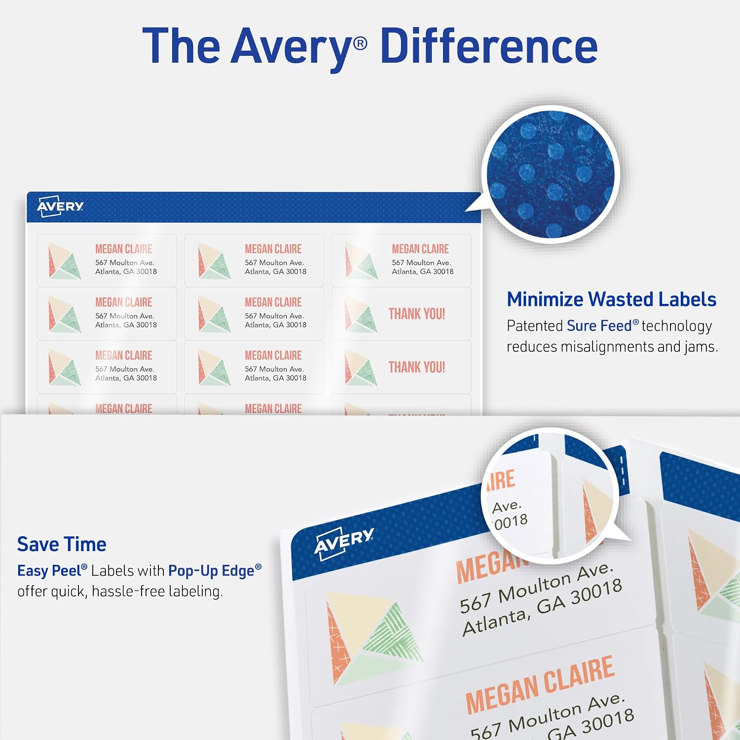 Avery® Printable Return Address Labels, Sure Feed® Technology, 2/3" x 1-3/4", White, Laser & Inkjet Compatible, 600 Blank Labels Total, Great for Mailing, Branding, and More (18294)