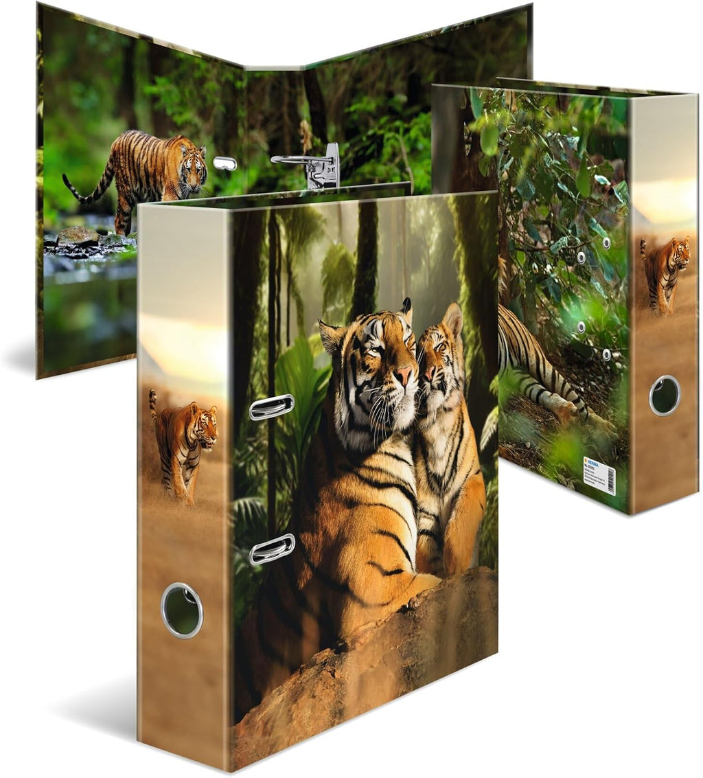 Herma Folder A4 Animal Motifs Set, 10 Pieces, 7 cm Wide, Children's Ring Binder with Animal Motif, Colourful Lever Arch File with Inner Print for Boys and Girls