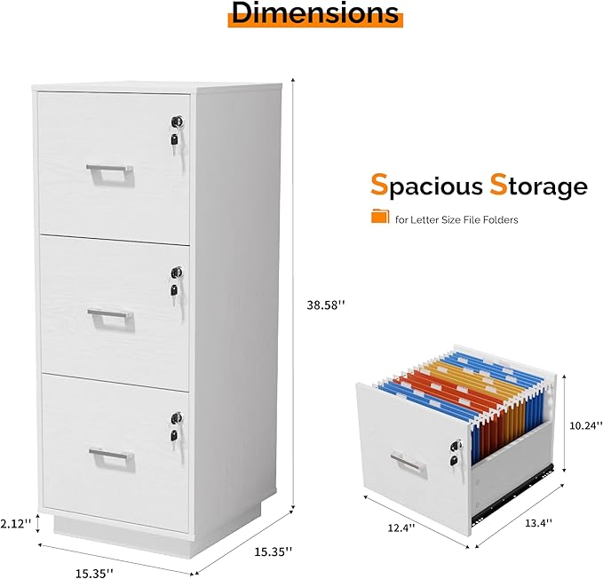 VINGLI 3 Drawer File Cabinet - Image 3