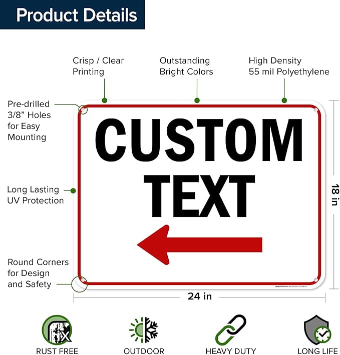 Custom Arrow, Custom Directional Sign, Left Arrow, 18x24 Inches, 55 mil thick - Image 6