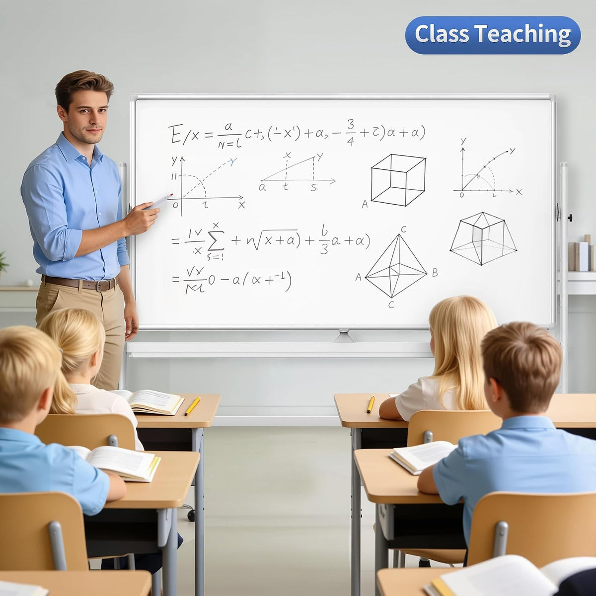 Double-Sided 72" x 48" Mobile Whiteboard Large Rolling Whiteboard D...
