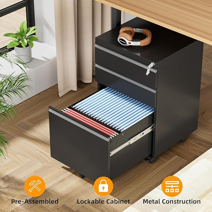 INTERGREAT 3 Drawer File Cabinet, Metal Filling Cabinets - Image 4