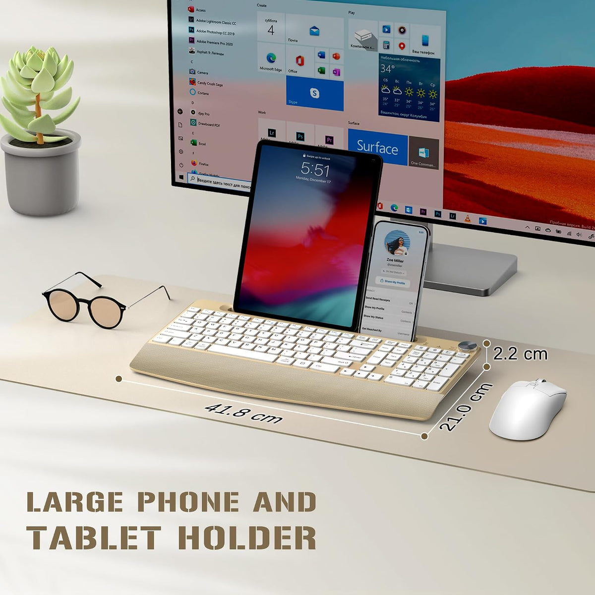 GAMCATZ Ergonomic Wireless Keyboard and Mouse with Wrist Rest，Phone Holder - ...