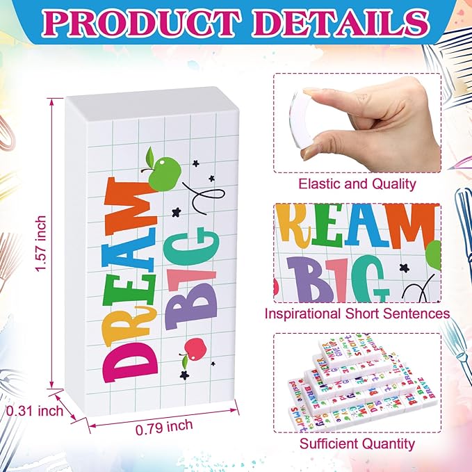 Dunzoom 100 Pcs Inspirational Pencil Erasers Bulk - Image 3