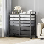 Rolling Storage Cart with 12 Drawers, Wooden Tabletop Utility Cart - Image 8