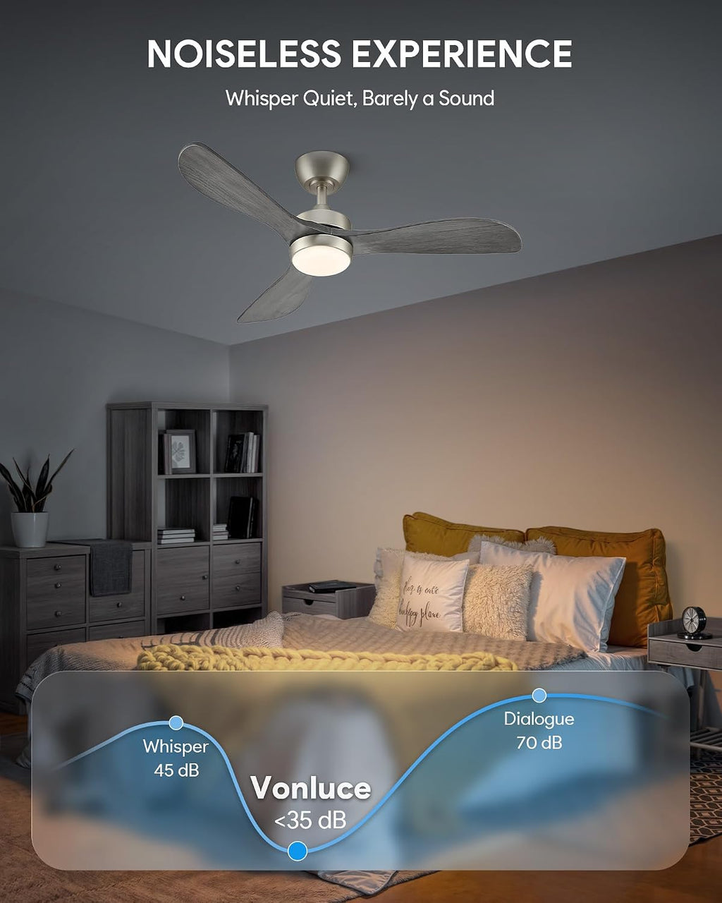 vonluce wood ceiling fan with lights 42 inch showing dimensions