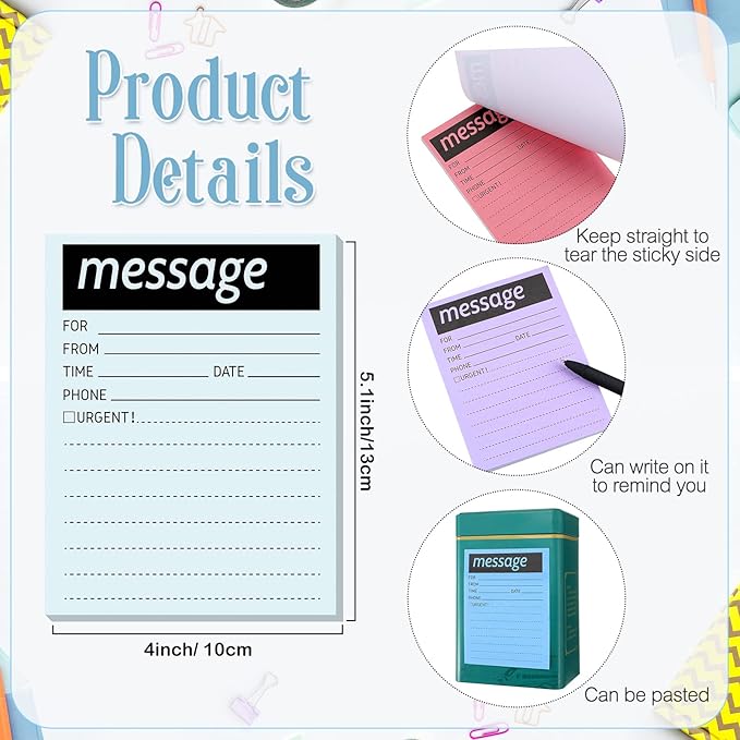 Geyee 9 Pieces Telephone Message Sticky Notes Pads 4 x 5 Inch Assorted Neon - Image 2
