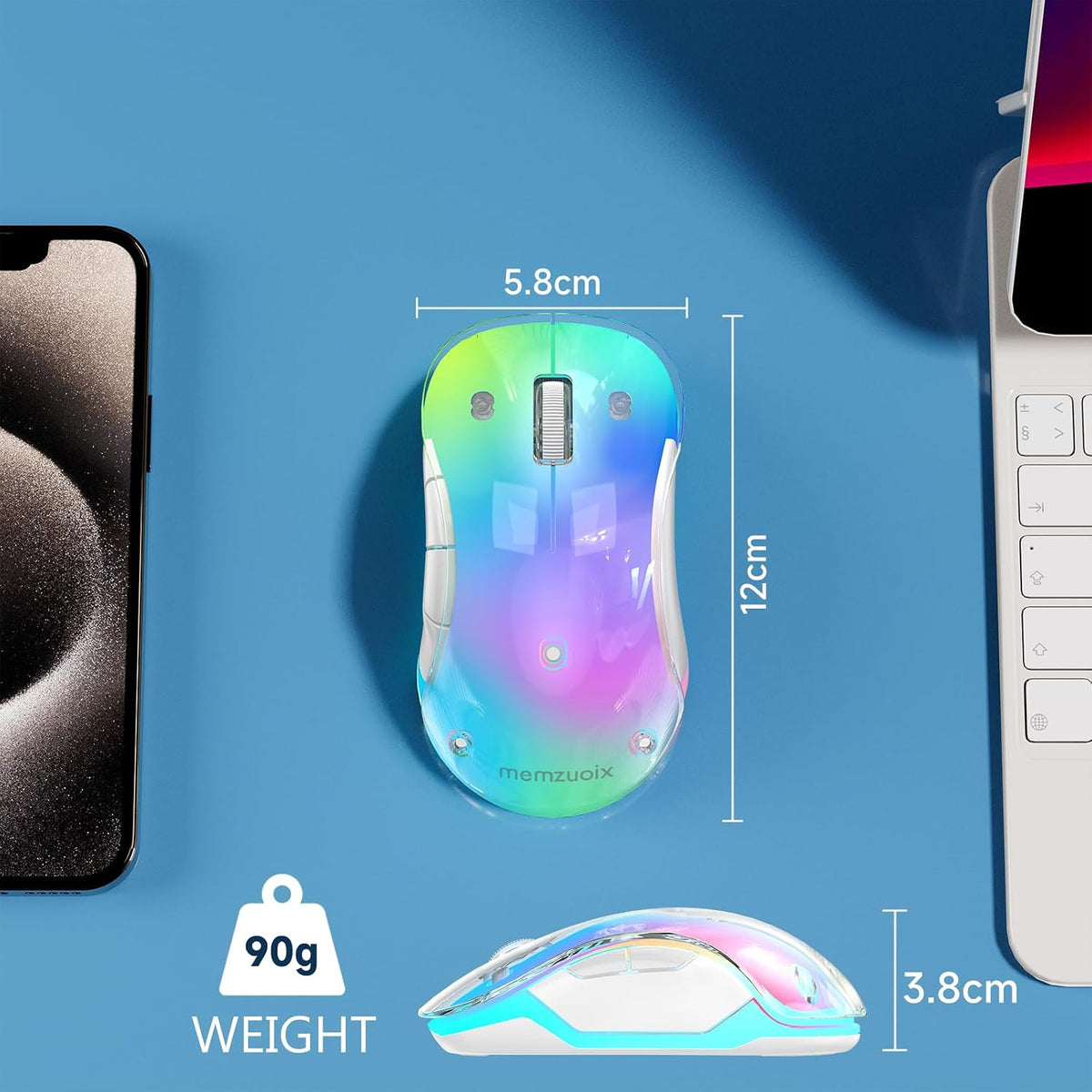 memzuoix 2.4G Wireless Mouse with Customizable Cover & 9-Color LED - Rech...