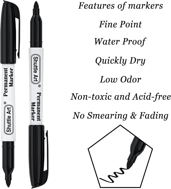 Shuttle Art Permanent Markers, 30 Pack Black Permanent Marker set, Fine Point - Image 3