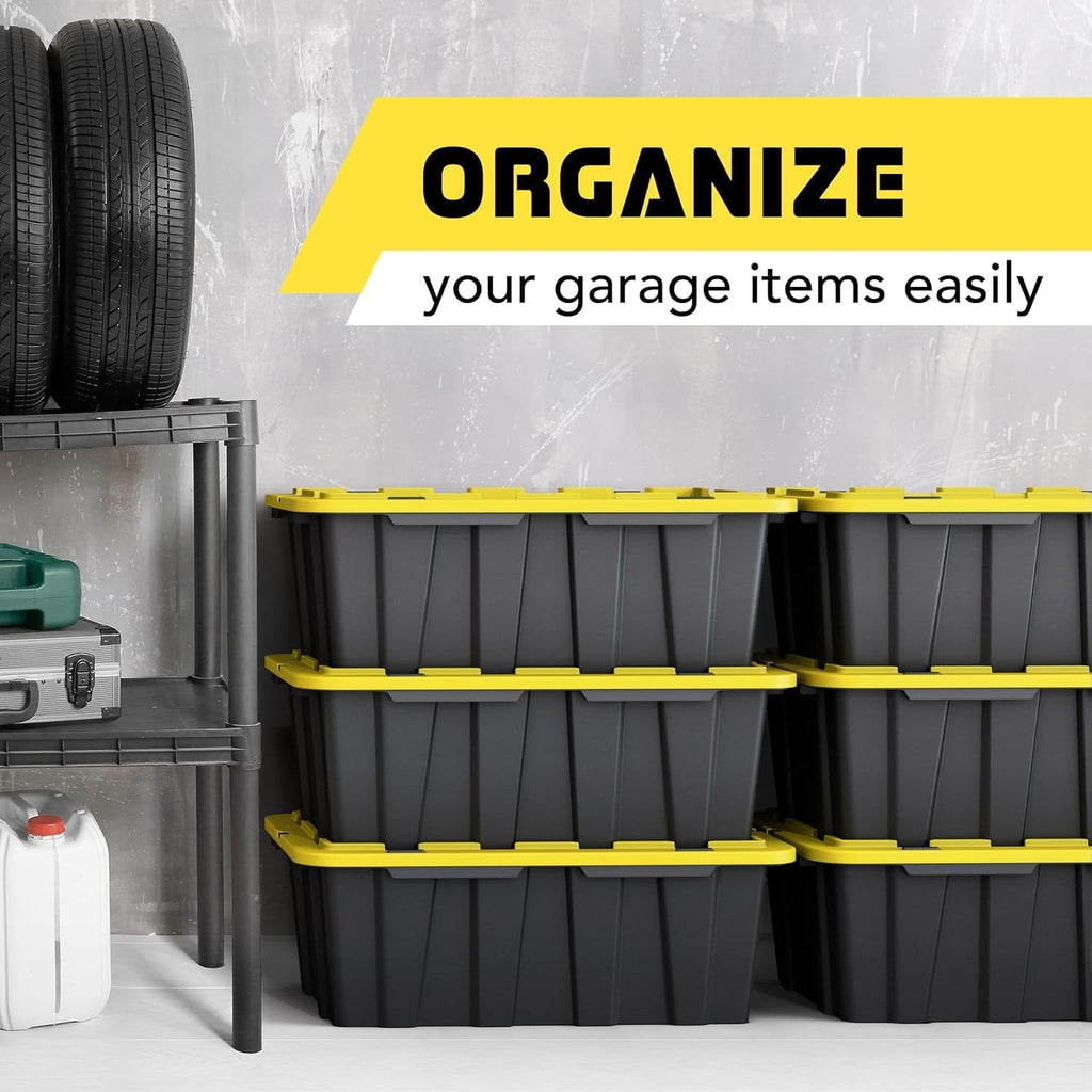 of 12 gallon medium black & yellow storage showing dimensions