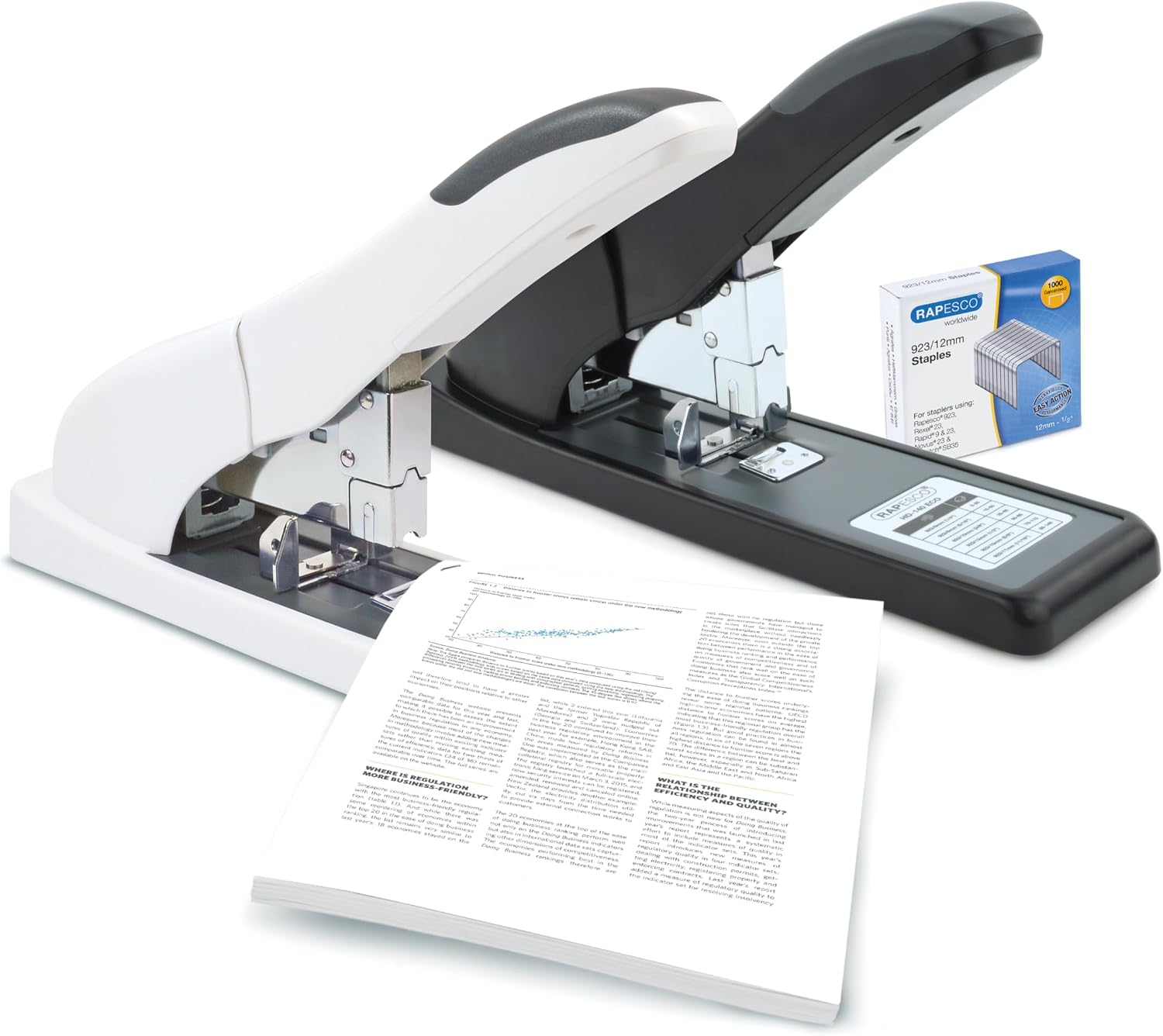 Rapesco 1550 ECO HD-140 Heavy-Duty Stapler, 140 Sheet Capacity, Black | Includes 1000 Heavy Duty 15/32" Staples, ECO Material, Soft-Feel Grip, Adjustable Paper Guide, for Office and School