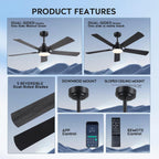 jsaitee ceiling fans with lights - 52inch low, front angle view