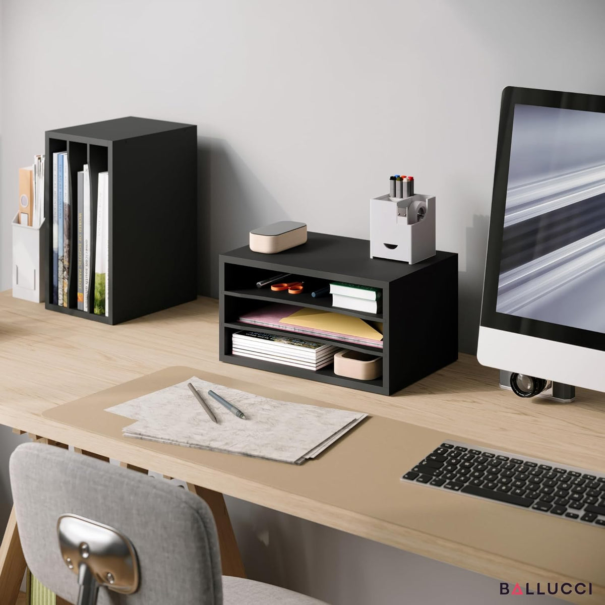 Ballucci Paper Organizer, 3-Tier Stackable Wood Desk Organizer, Document File...