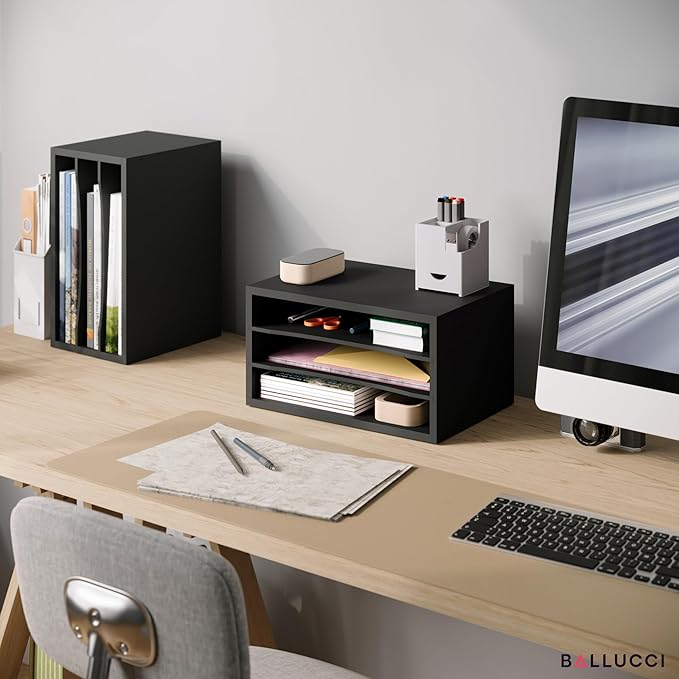 Ballucci Paper Organizer, 3-Tier Stackable Wood Desk Organizer, Document File - Image 2
