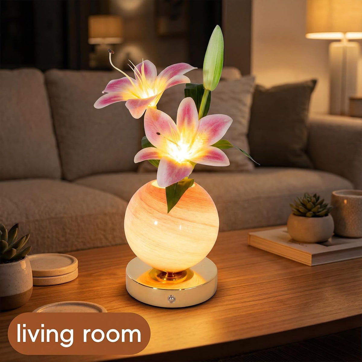 Lily Lamp Rechargeable Wireless Touch-Control Dimmable Faux Flower Desk Light...