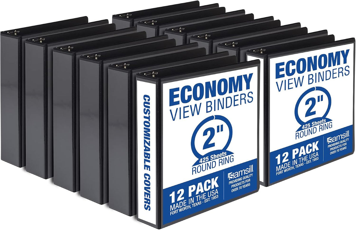 Samsill 2 Inch 3 Ring Binders, Made in USA, Economy Round Ring, 425 Sheet