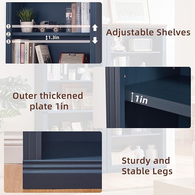 RWYHG 70" Blue Tall Bookshelf Set of 2, 5-Tier Thick Wooden Book Shelf - Image 5