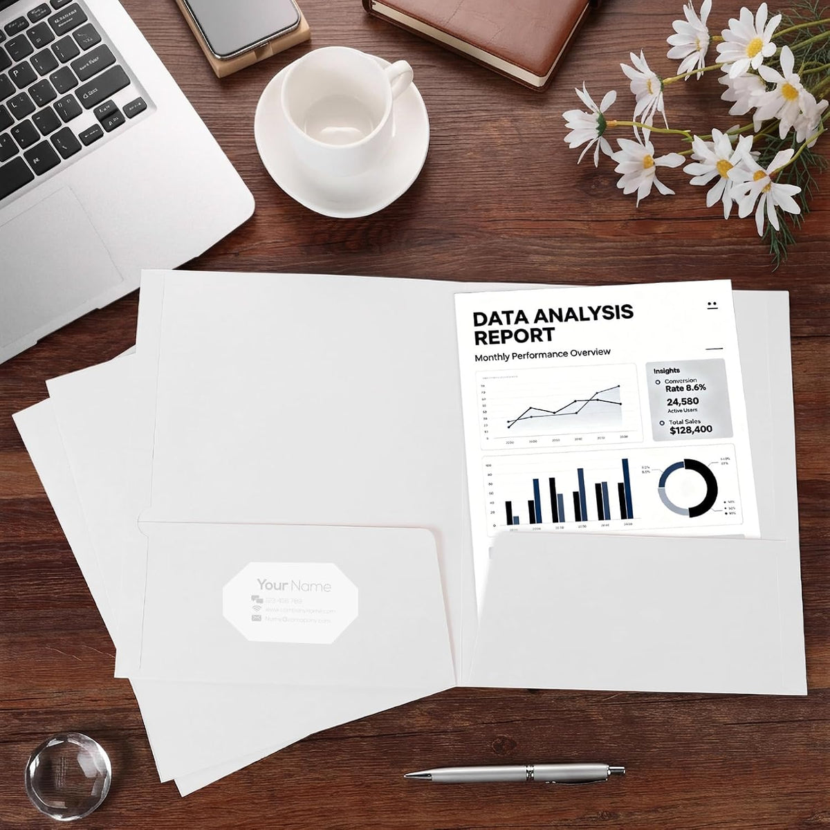 2 pocket white paper folders bulk for file shown in use