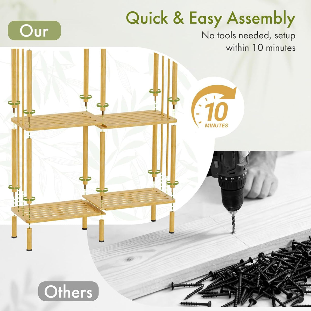 5 Tier Book Shelf, Tall Bamboo Bookcase, Wide Bookshelf with 10 Open Display ...