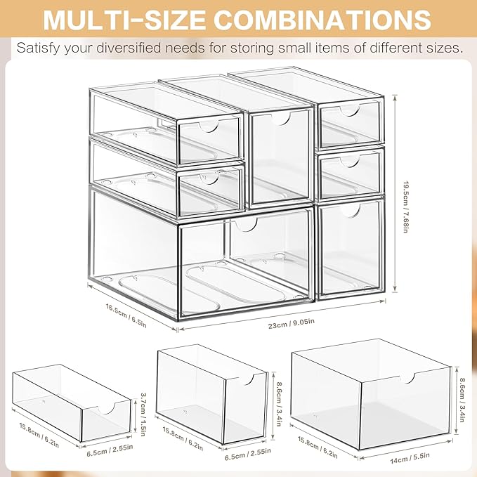 Desk Organizer with 7 Drawers, FODIENS 7 Packs Acrylic Stackable Desktop - Image 2