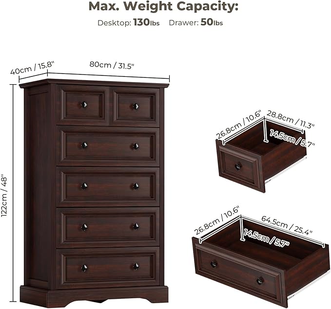 VVFLU Farmhouse 6 Drawer Dresser, Storage Dressers Organizer - Image 2