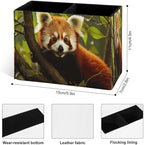 Famame Red Panda Pencil Holder for Desk, Leather Desktop Container Pen Cup - Image 4