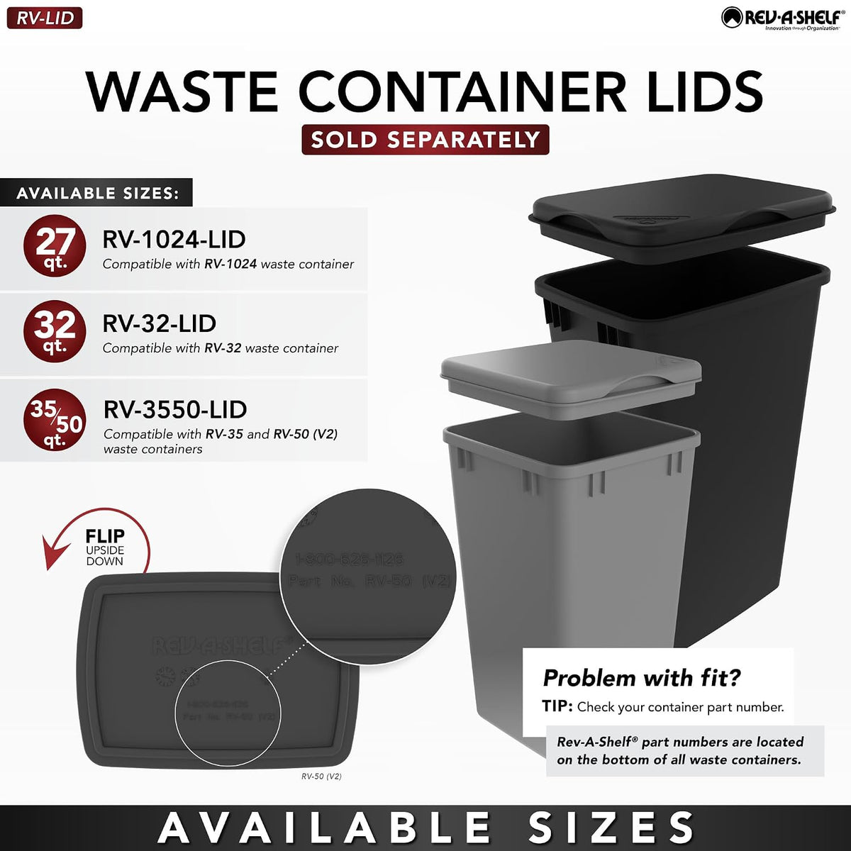 Rev-A-Shelf Aluminum Pullout Waste Container w/Soft-Close
