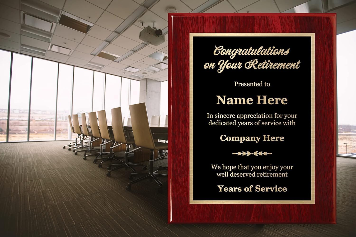 Customizable Retirement Plaque - Executive Series, Personalized Award for Employees, Mahogany Piano Wood Board, Customize Now! (10.5x13)