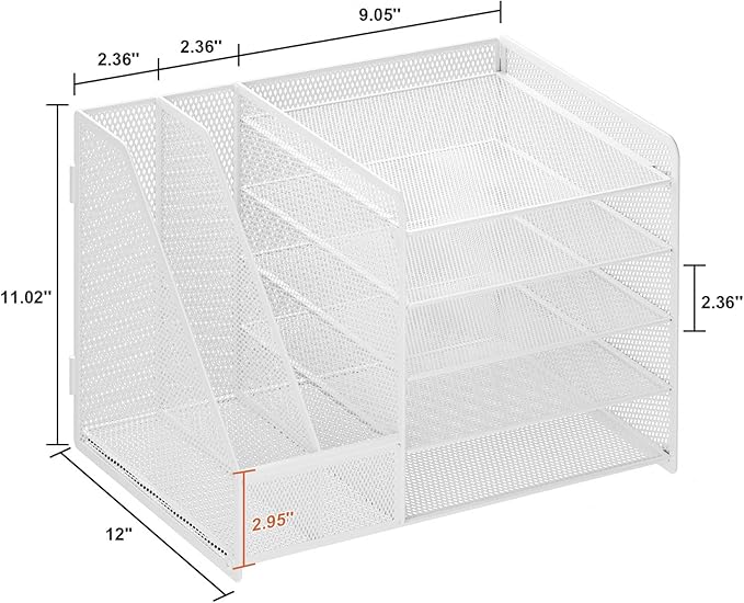 Marbrasse Desk Organizer with File Holder, 5-Tier Paper Letter Tray, Mesh Desk - Image 6