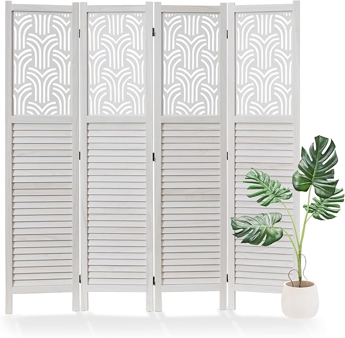 Svimi Folding Room Divider, 66.9 Inch 4 Panels Wood Carved Privacy Screens by Svimi