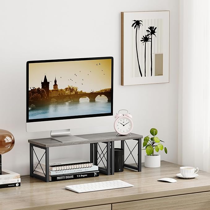 Honiter Desk Shelf for Top of Desk, Wood Desktop Shelf, 2 Tier Adjustable - Image 4